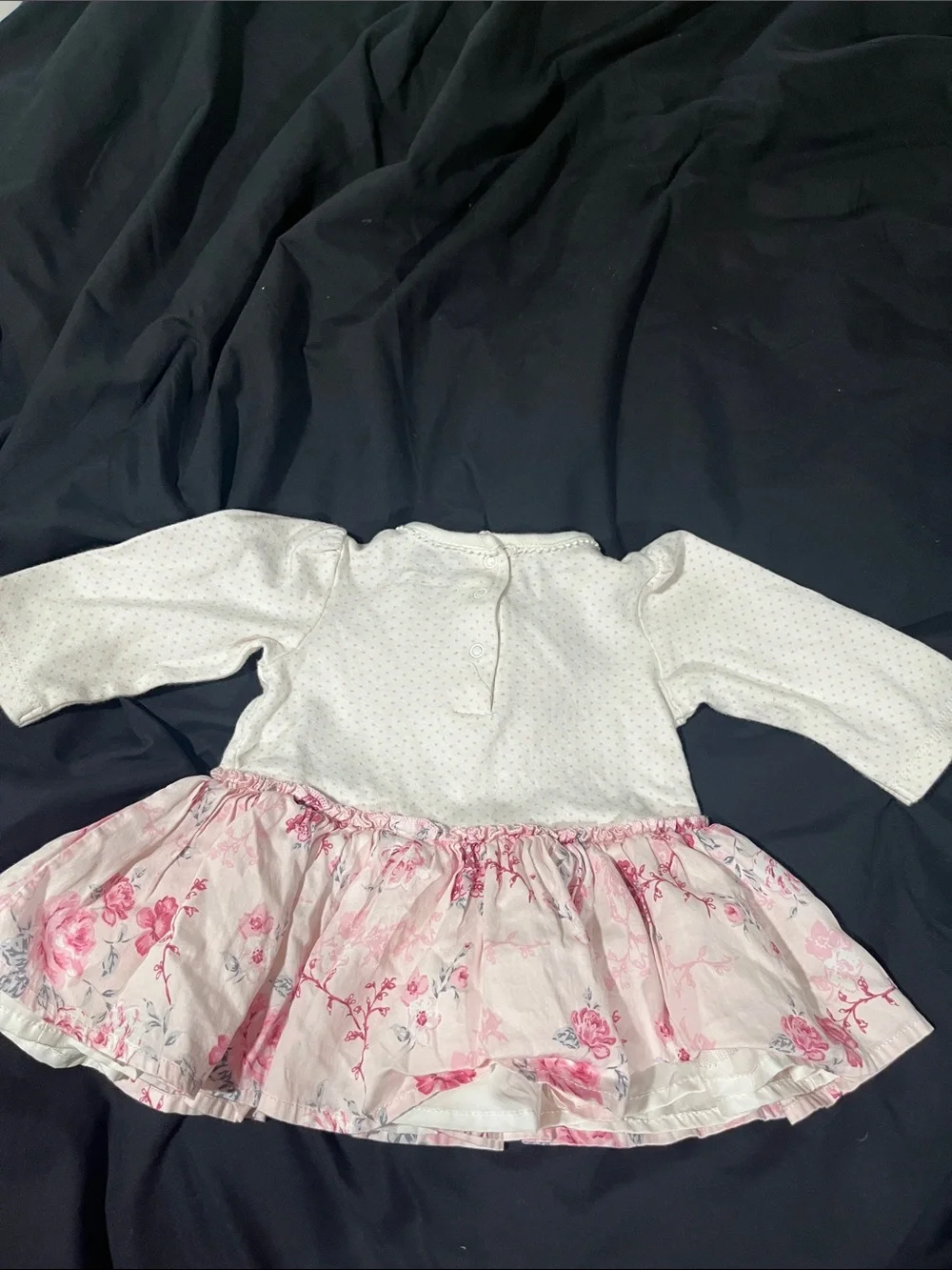 Little Me White and Pink Floral Long-Sleeve Dress